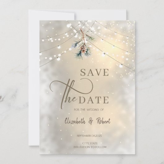 Pinecone String Lights Winter WeddingSave the Date Save The Date (Vorderseite)