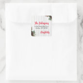 Pinecone und Holly Frohe Weihnachtszeit Rücksendea Quadratischer Aufkleber (Tasche)