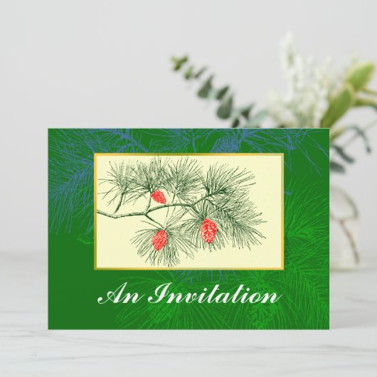 Pinecone Vintag Art Collection Einladung (Stehend Vorderseite)