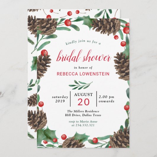 Pinecone | Weihnachts-Brautparty Einladung (Vorne/Hinten)