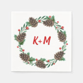Pinecone Wreath Berry Christmas Monogram Serviette (Vorderseite)