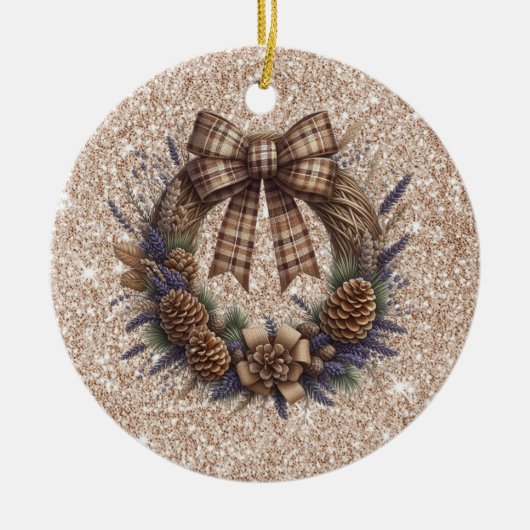 Pinecone Wreath Keramik Ornament (Vorne)
