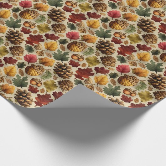 Pinecones Acorns - Rot & Grün Geschenkpapier (Ecke)