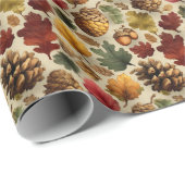 Pinecones Acorns - Rot & Grün Geschenkpapier (Rolleneckpunkt)