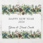 Pinecones Berries Garland Frohes neues Jahr Schaumweinetikett (Einzelnes Label)