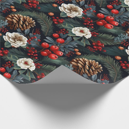 Pinecones Berries Weihnachtsgebäck Geschenkpapier (Ecke)