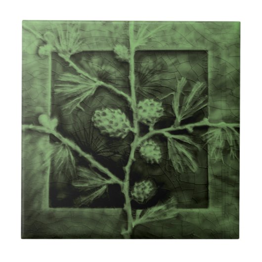 Pinecones Branchen Grüne Imitat Lockerer Dreikampf Fliese (Vorderseite)