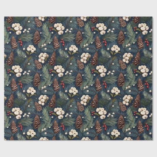 Pinecones Branches Blaues, braunes Xmas Muster Geschenkpapier (Flach)