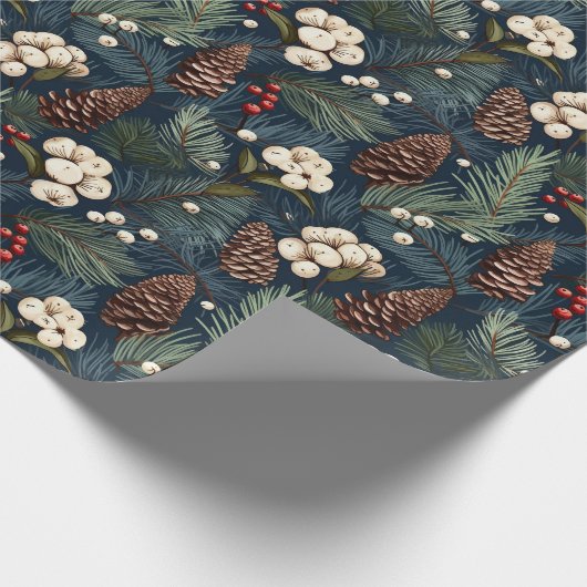 Pinecones Branches Blaues, braunes Xmas Muster Geschenkpapier (Ecke)