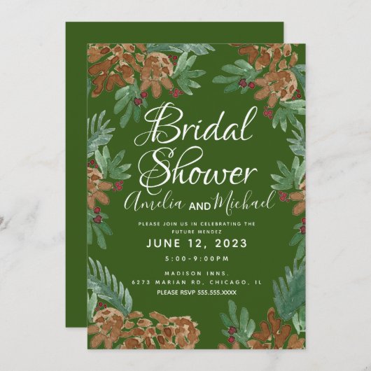 Pinecones Brautparty: Einladung (Vorne/Hinten)