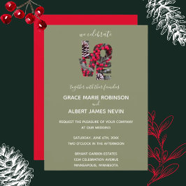 Pinecones Evergreens Red Berries LIEBE Hochzeit Einladung