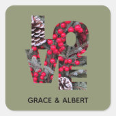 Pinecones Evergreens Red Berries Square Sticker (Vorderseite)