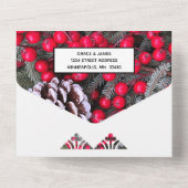Pinecones Evergreens Red Berries Wedding All In One Einladung (Rückseite)