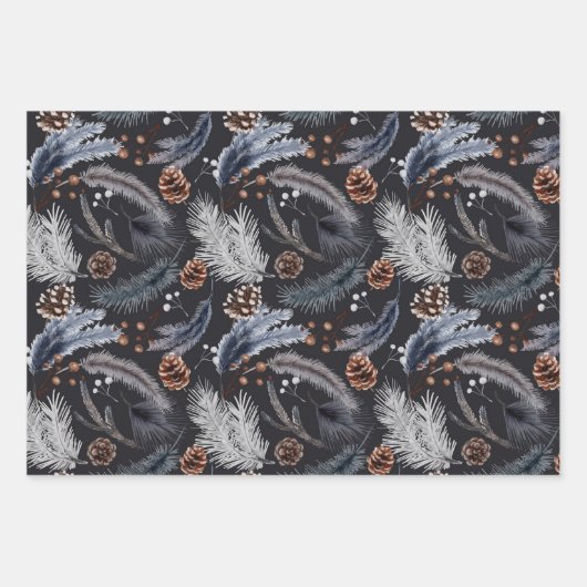 Pinecones Festlicher Winter oder Weihnachten Botan Geschenkpapier Set (Vorderseite 3)