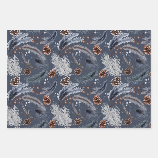 Pinecones Festlicher Winter oder Weihnachten Botan Geschenkpapier Set (Vorderseite)