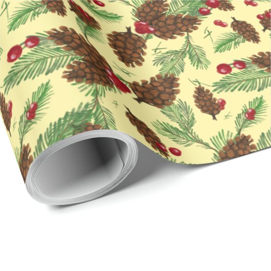 Pinecones & Holly Berries Geschenkpapier (Rolleneckpunkt)