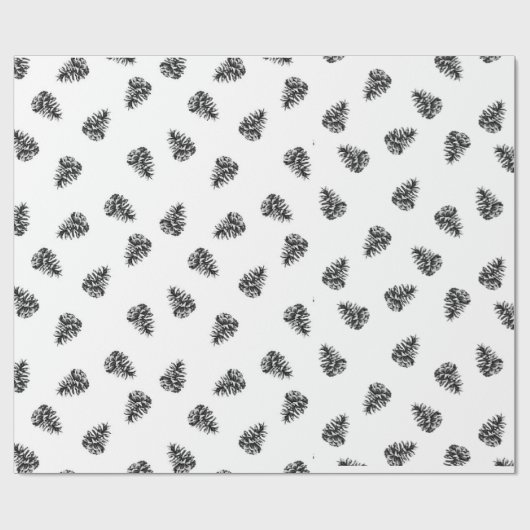 Pinecones in Schwarz und Weiß Geschenkpapier (Flach)