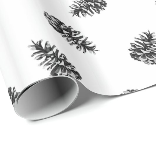Pinecones in Schwarz und Weiß Geschenkpapier (Rolleneckpunkt)