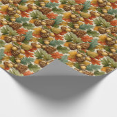 Pinecones - Orange & Green Geschenkpapier (Ecke)