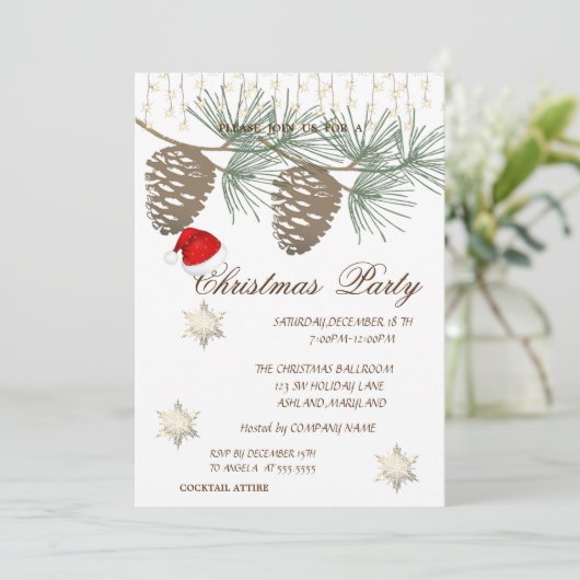 Pinecones ,Schneeflocken Weihnachten korporiert Einladung (Stehend Vorderseite)