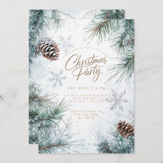 Pinecones Snowboards Schneeflocken Einladung (Vorne/Hinten)