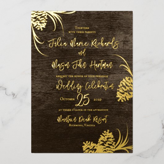 Pinecones und Barnholz Folieneinladung (Vorderseite)