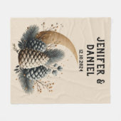 Pinecones und Crescent Moon Winter Liebe Fleecedecke (Vorderseite (Horizontal))