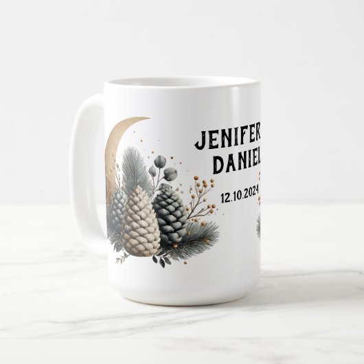 Pinecones und Crescent Moon Winter Liebe Kaffeetasse (Vorderseite Links)