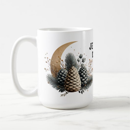 Pinecones und Crescent Moon Winter Liebe Kaffeetasse (Links)