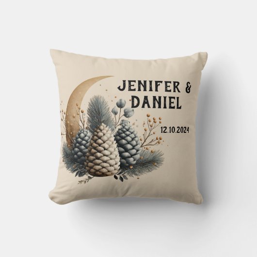 Pinecones und Crescent Moon Winter Liebe Kissen (Vorderseite)