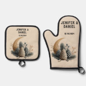 Pinecones und Crescent Moon Winter Liebe Ofenhandschuh & Topflappen-Set (Vorderseite)