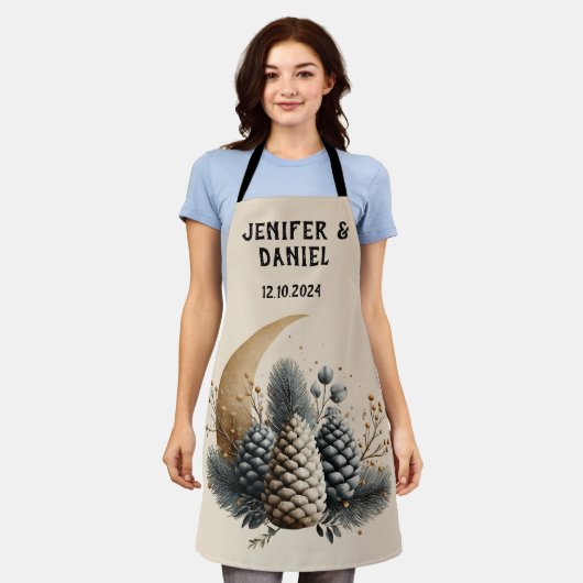 Pinecones und Crescent Moon Winter Liebe Schürze (Getragen)