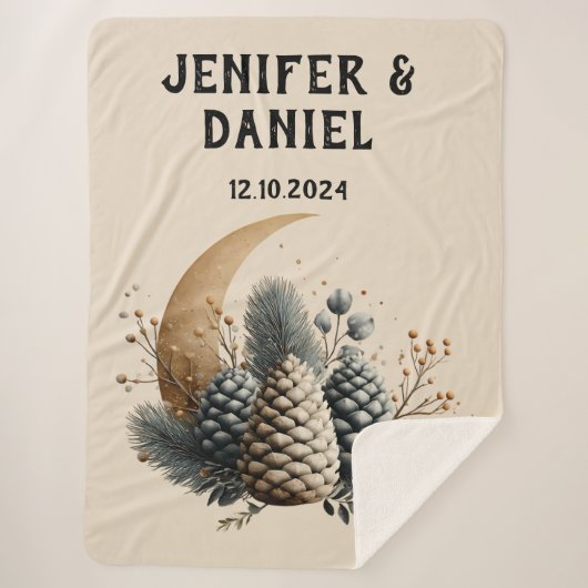 Pinecones und Crescent Moon Winter Liebe Sherpadecke (Vorderseite)