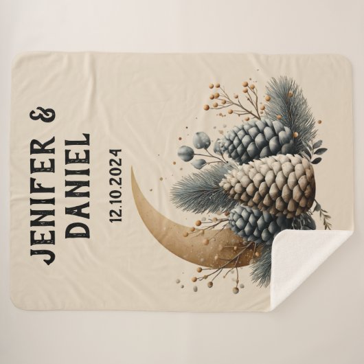 Pinecones und Crescent Moon Winter Liebe Sherpadecke (Vorderseite (Horizontal))