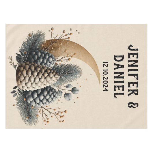 Pinecones und Crescent Moon Winter Liebe Tischdecke (Vorderseite (Horizontal))