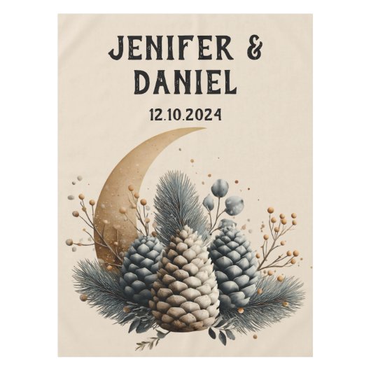 Pinecones und Crescent Moon Winter Liebe Tischdecke (Vorderseite)