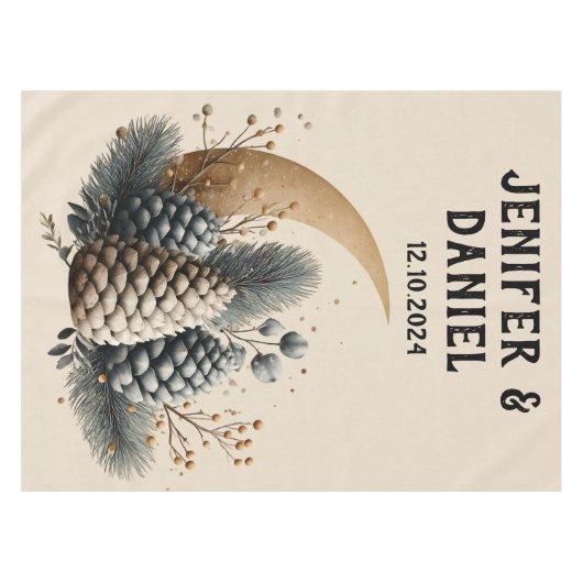 Pinecones und Crescent Moon Winter Liebe Tischdecke (Vorderseite (Horizontal))