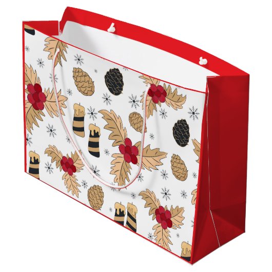 Pinecones und Kerzen Große Geschenktüte (Rückseite Schrägansicht)