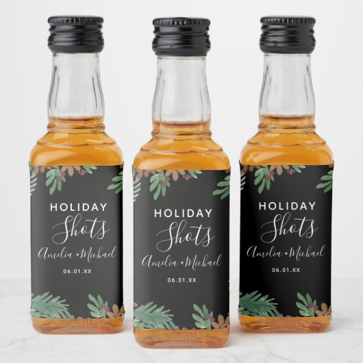 Pinecones Wasserfarbene Landschaft Weihnachten Alkoholflaschenetikett (Flaschen)