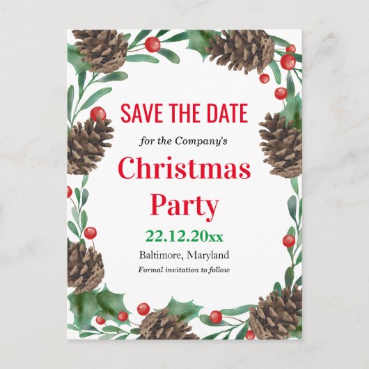 Pinecones Watercolor Save the Date Weihnachten Par Ankündigungspostkarte (Vorderseite)