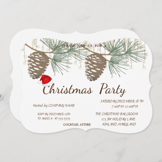 Pinecones, Weihnachtsmannmütze Weihnachten Korpori Einladung (Vorne/Hinten)