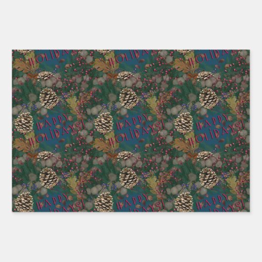 Pinecones Wreaths Happy Holidays Geschenkpapier Set (Vorderseite 3)