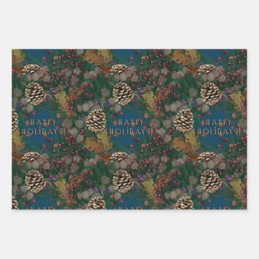 Pinecones Wreaths Happy Holidays Geschenkpapier Set (Vorderseite 2)