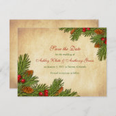 Pines Boughs Holiday Winter Wedding Save the Date (Vorne/Hinten)
