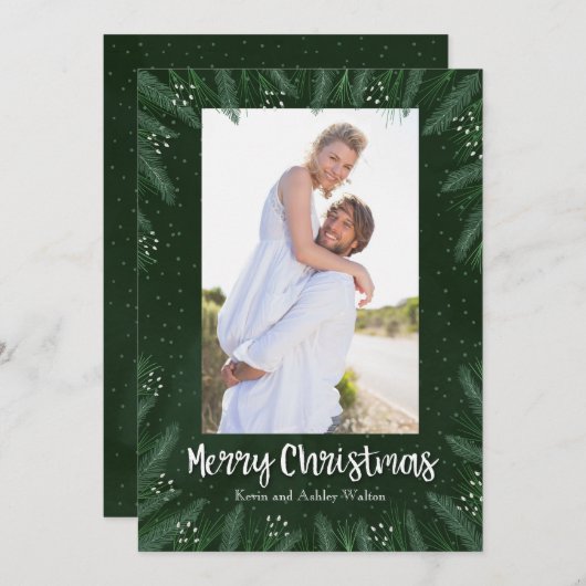 Pines Branches Weihnachtsfest Foto Feiertagskarte (Vorne/Hinten)
