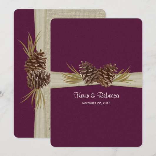 Pines Deep Plum Wedding Einladung (Vorne/Hinten)