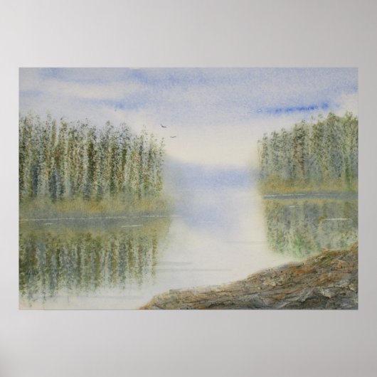 Pines Lake Watercolor Landschaft Poster (Vorne)