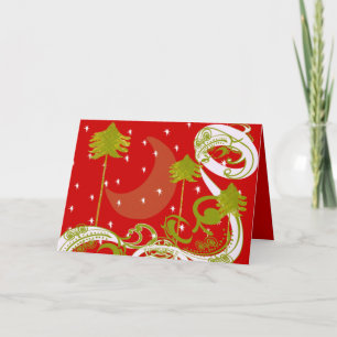 Pines mit moon-individualisierter BackGround-Farbe Feiertagskarte