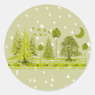 Pines mit moon-individualisierter BackGround-Farbe Runder Aufkleber
