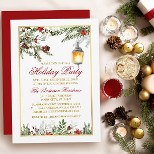 Pines Poinsettia Holiday Party Gold Einladung